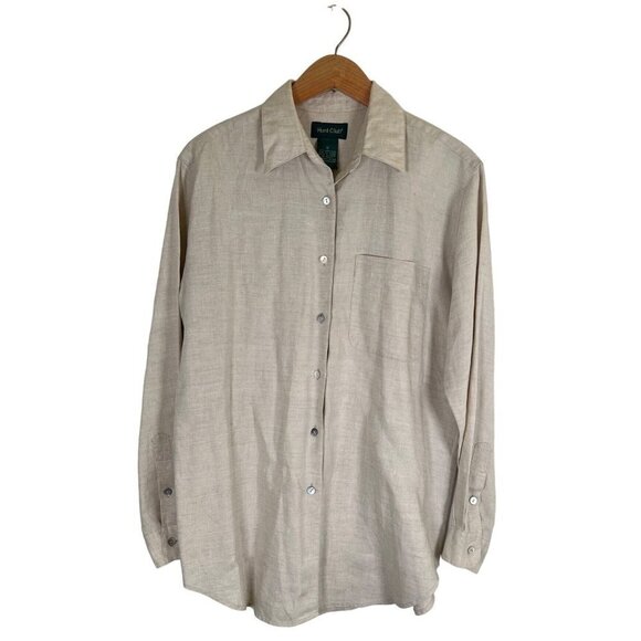 Vintage Hunt Club Womens Size 8 100% Natural Linen Classic Shirt MOP Buttons L/S - Picture 1 of 12